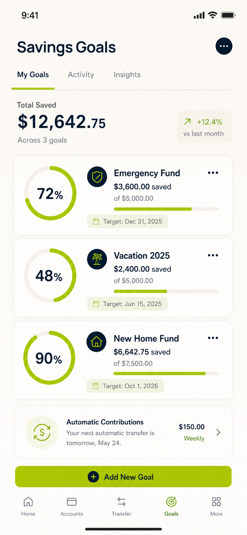 Finwise savings goals screen