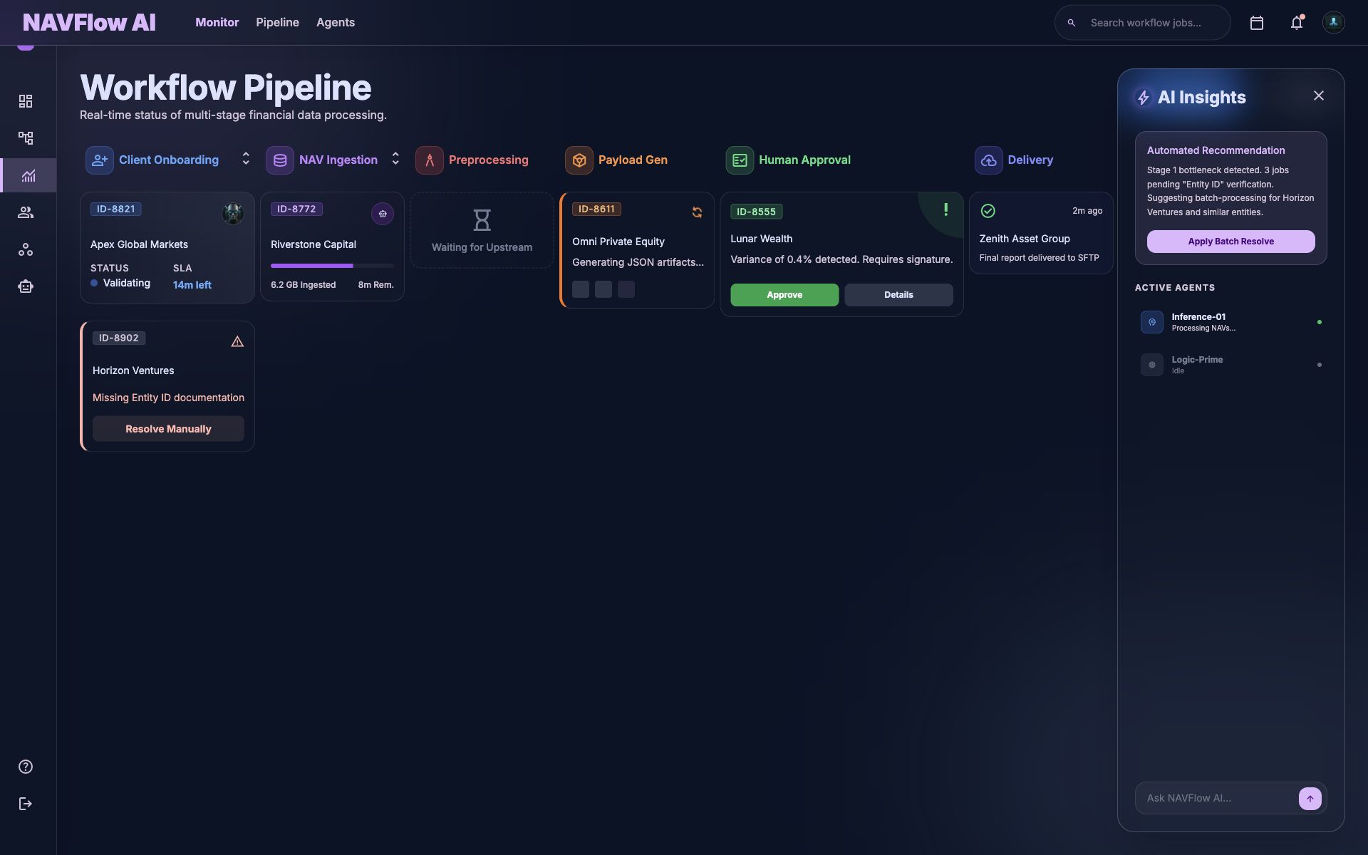 NAVFlow AI workflow pipeline monitor