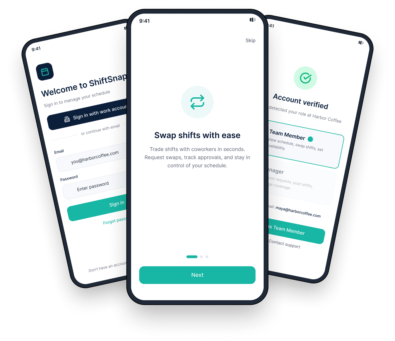 ShiftSnap mobile workforce management screens